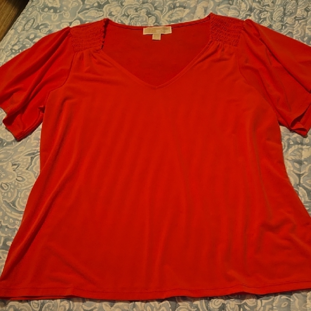 Michael Kors Red Relaxed Blouse Short Sleeves